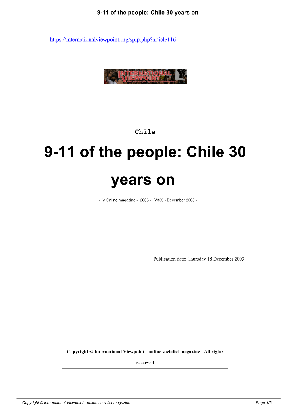 9-11 of the People: Chile 30 Years On