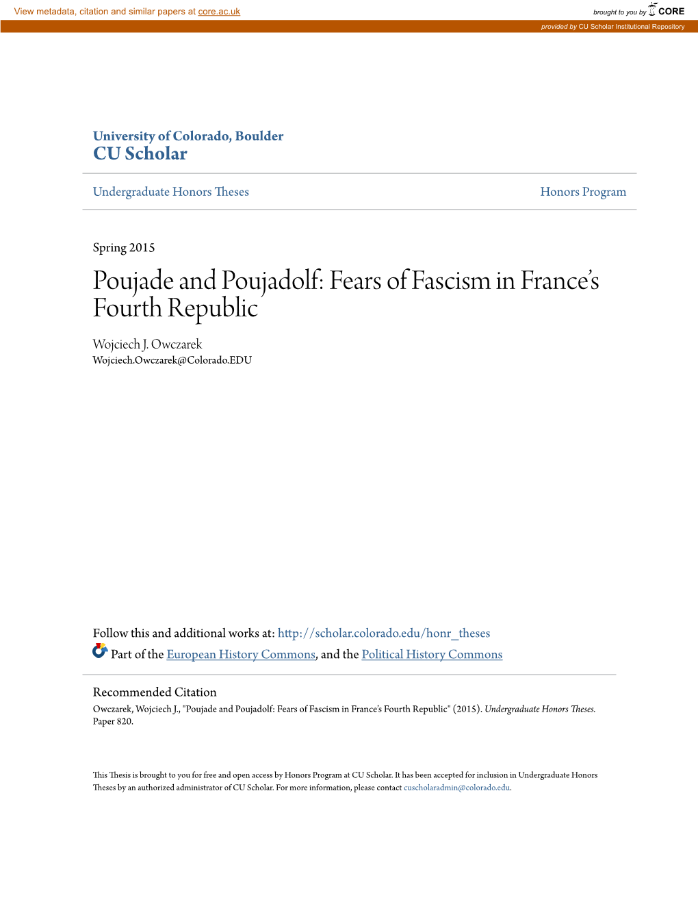 Poujade and Poujadolf: Fears of Fascism in France's Fourth Republic