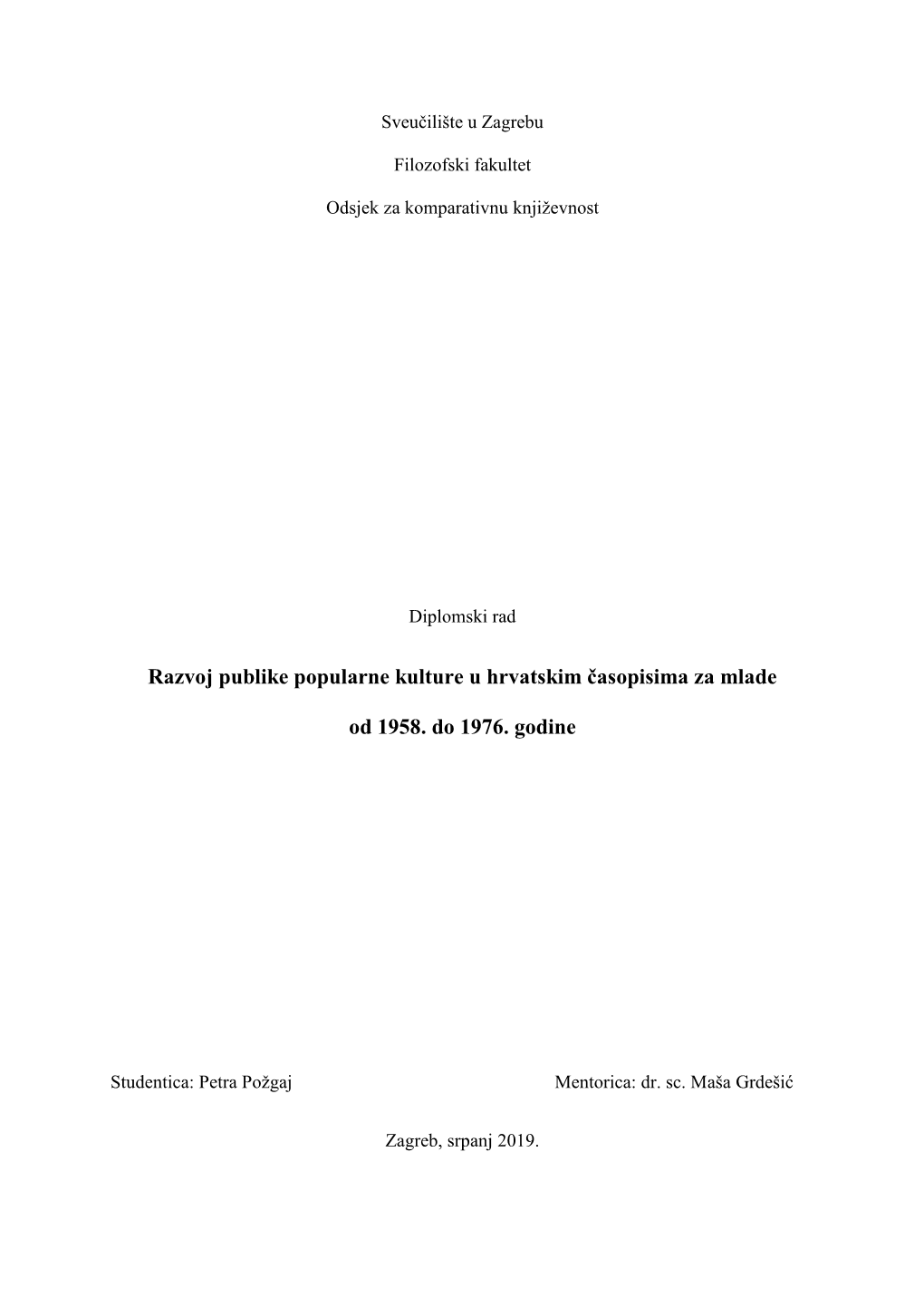 Razvoj Publike Popularne Kulture U Hrvatskim Časopisima Za Mlade Od