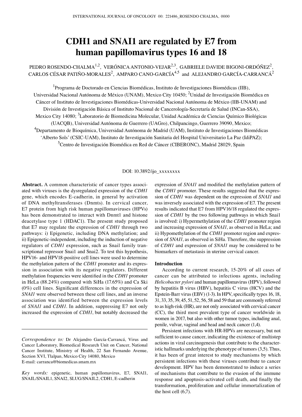 CDH1 and SNAI1 Are Regulated by E7 from Human Papillomavirus Types 16 and 18