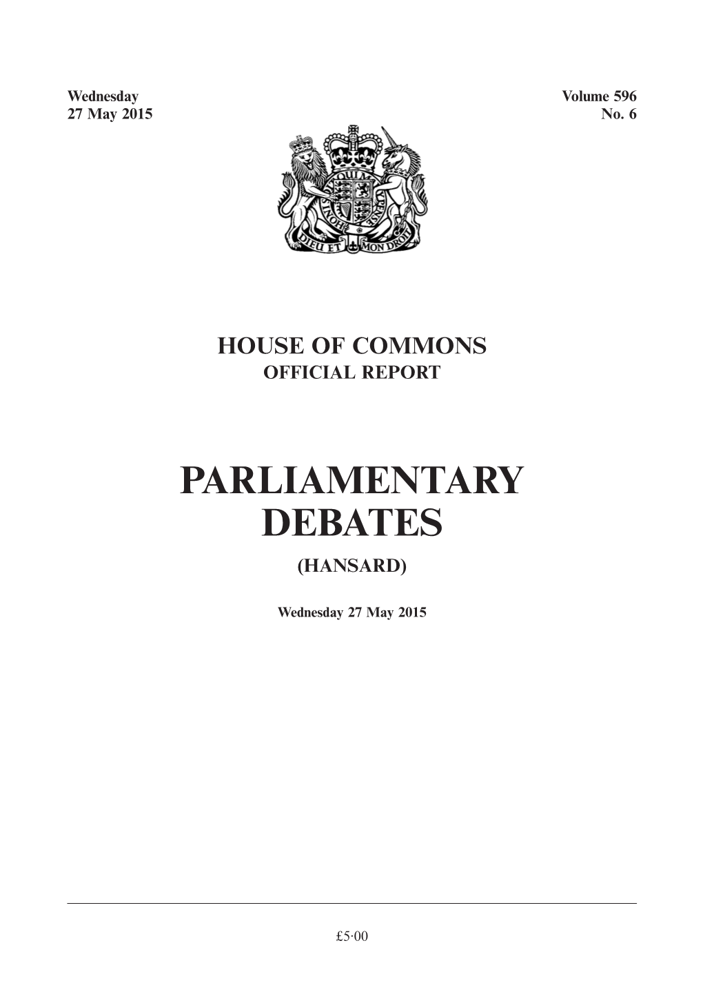 House of Commons Official Report Parliamentary