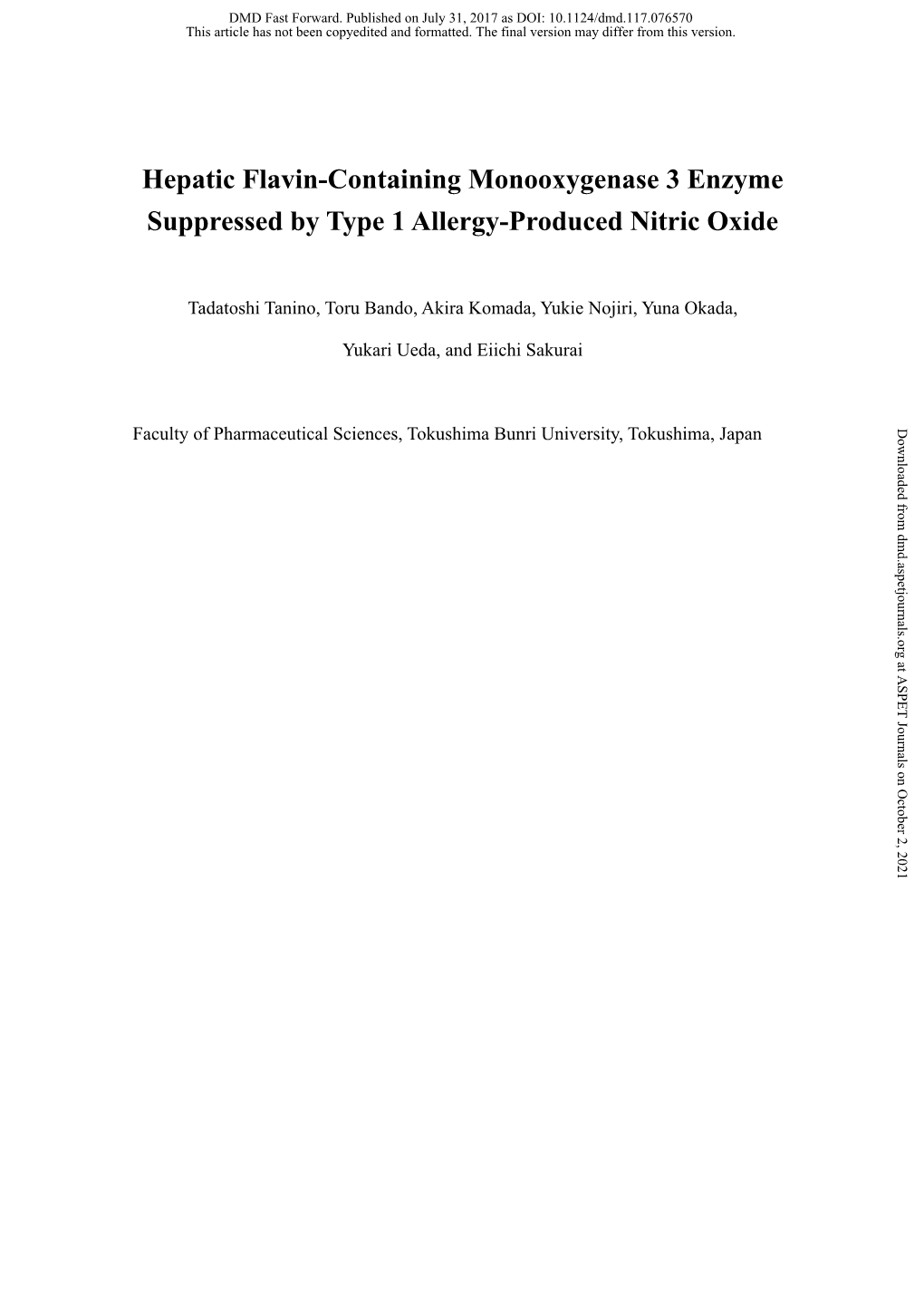 Differential Nitric Oxide-Derived Protein Modifications of Flavin