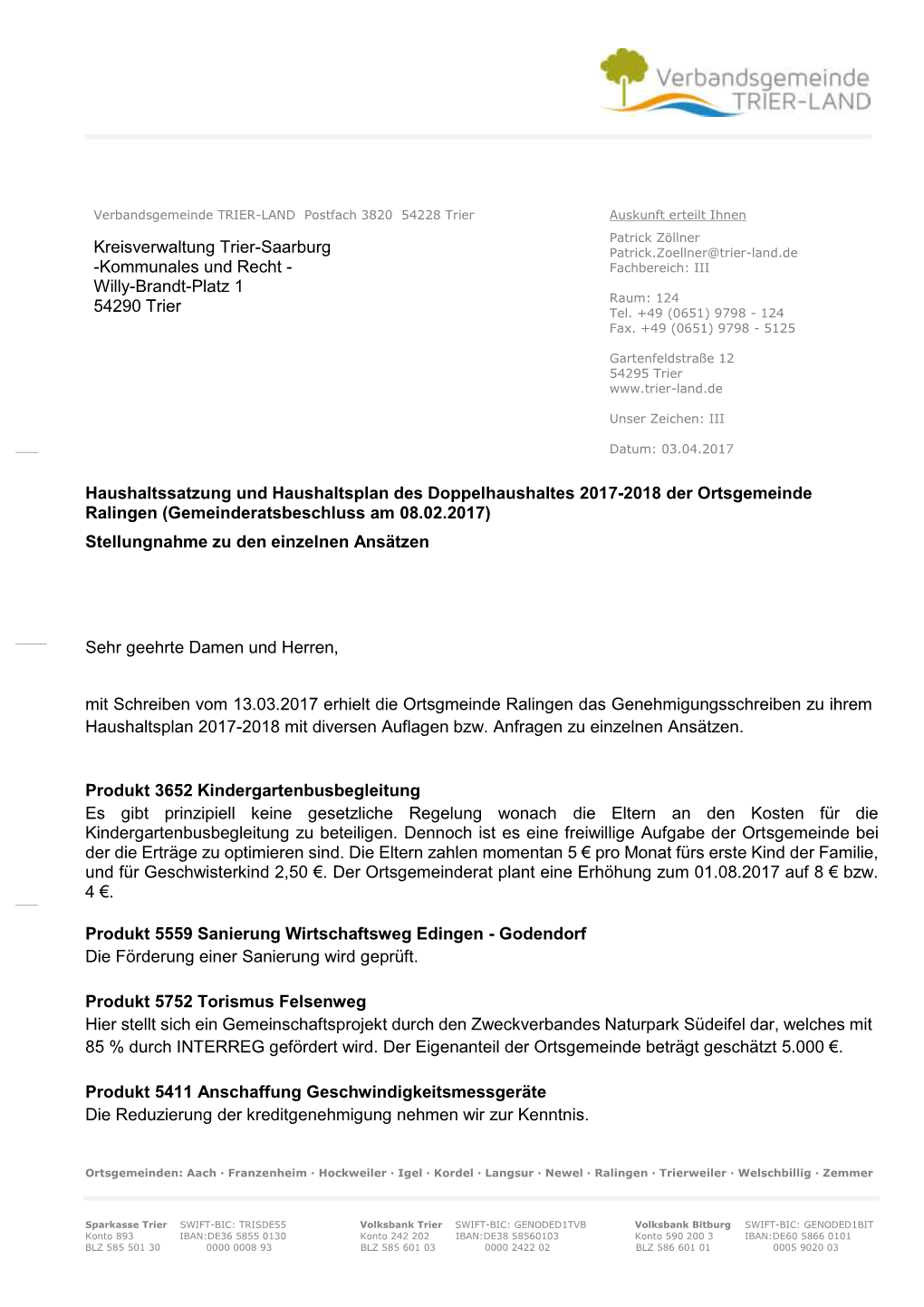 Haushaltssatzung Und Haushaltsplan Des Doppelhaushaltes 2017-2018