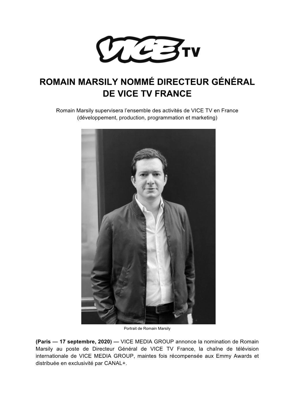 Romain Marsily Nommé Directeur Général De Vice Tv France