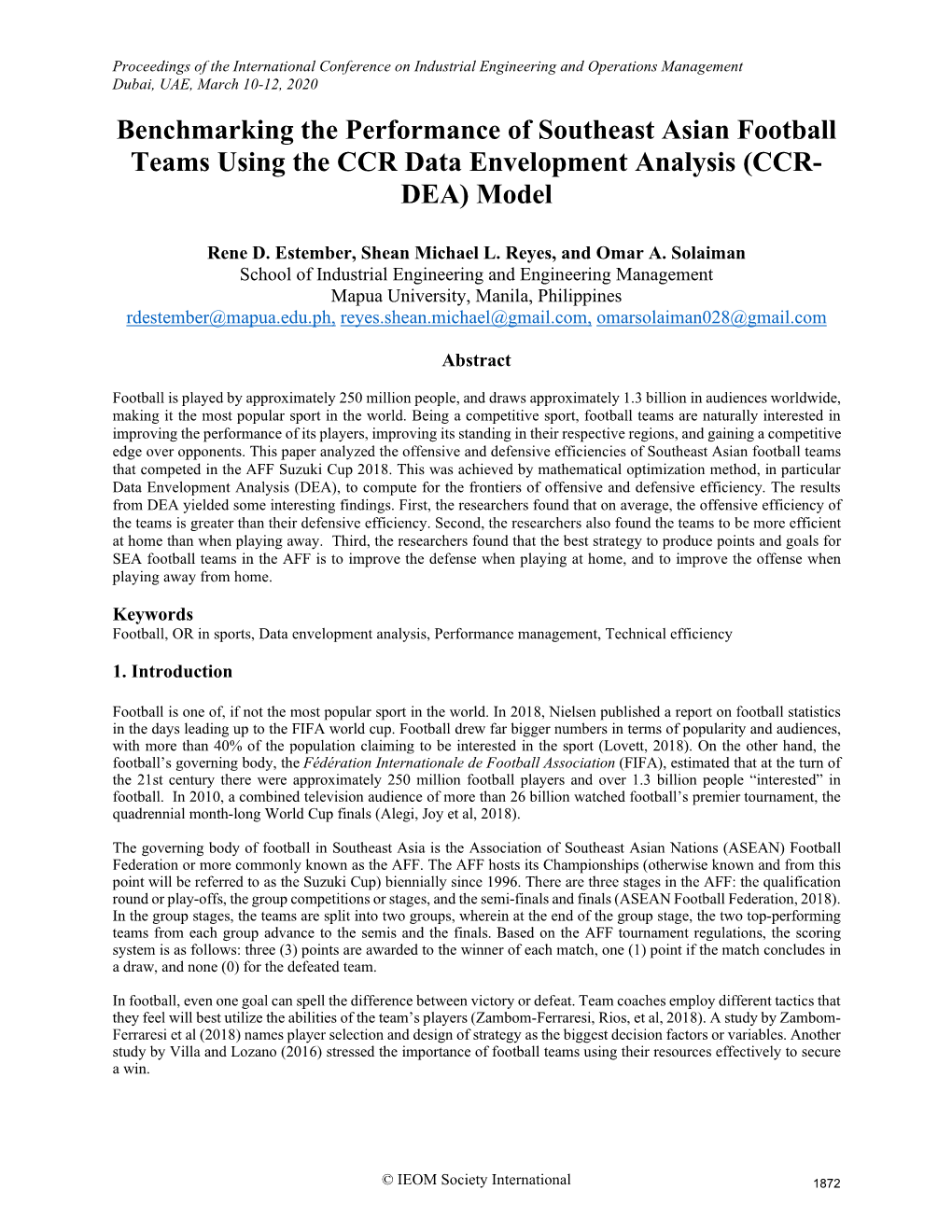 ID 392 Benchmarking the Performance of Southeast Asian