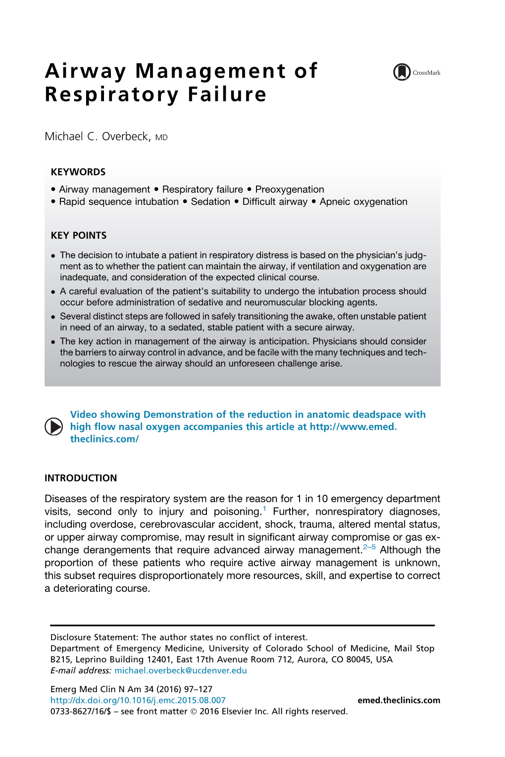 Airway Management of Respiratory Failure