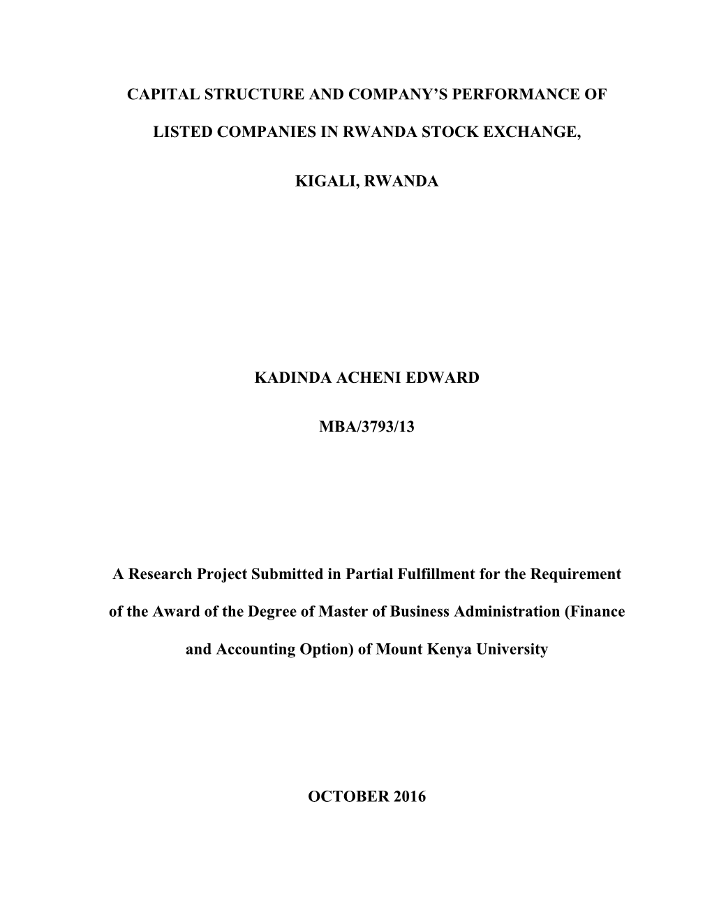 Capital Structure and Company's Performance Of