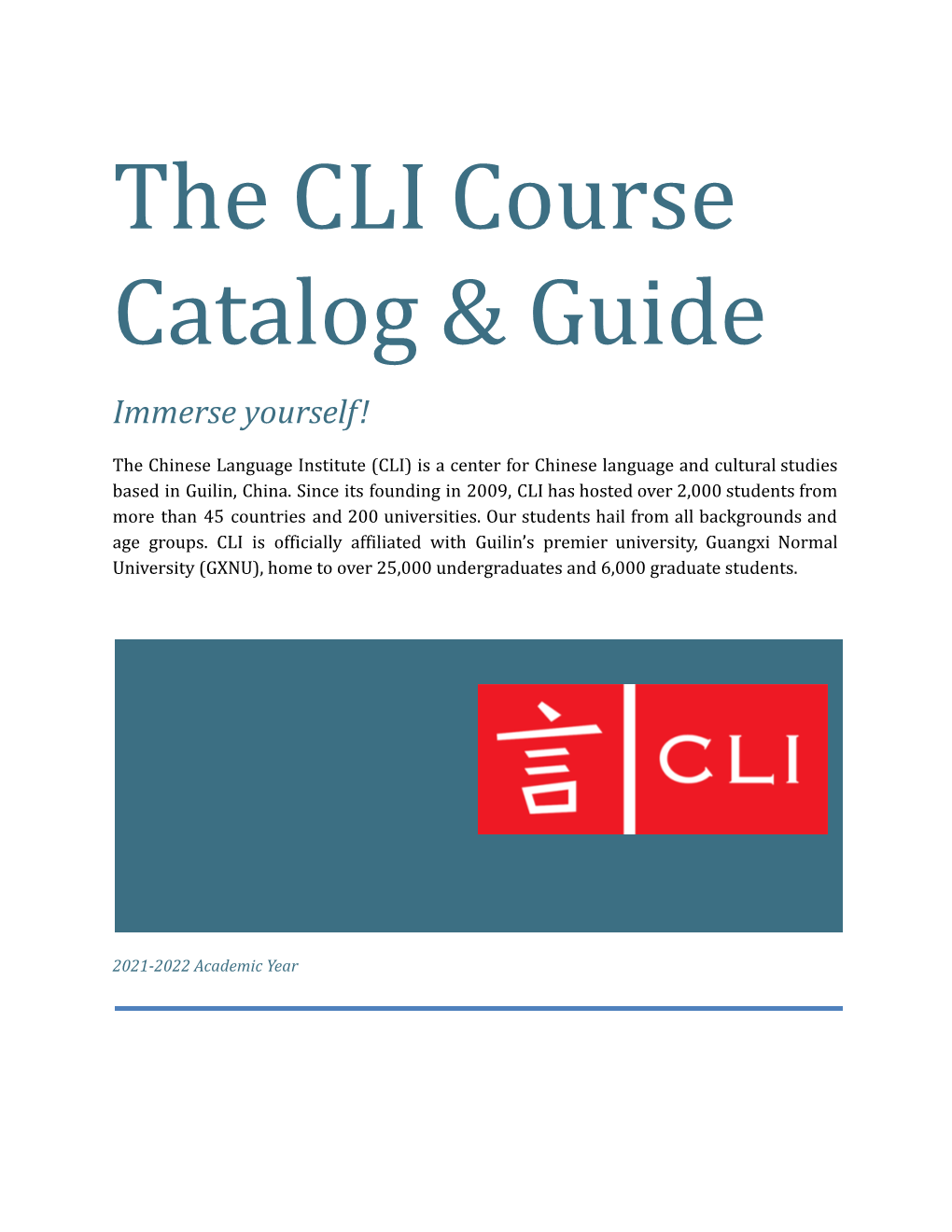 CLI Course Catalog & Guide Immerse Yourself!