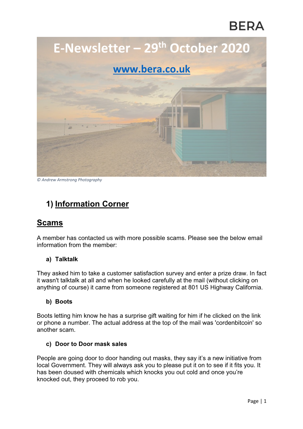 E-Newsletter – 29Th October 2020