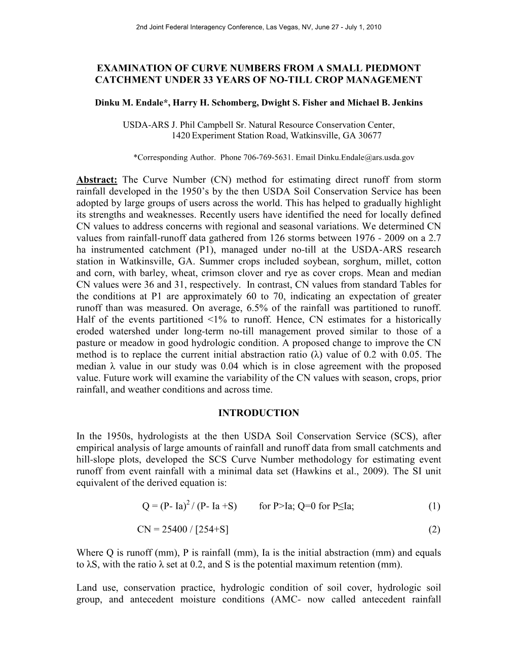 Examination of Curve Numbers from a Small Piedmont Catchment Under 33 Years of No-Till Crop Management