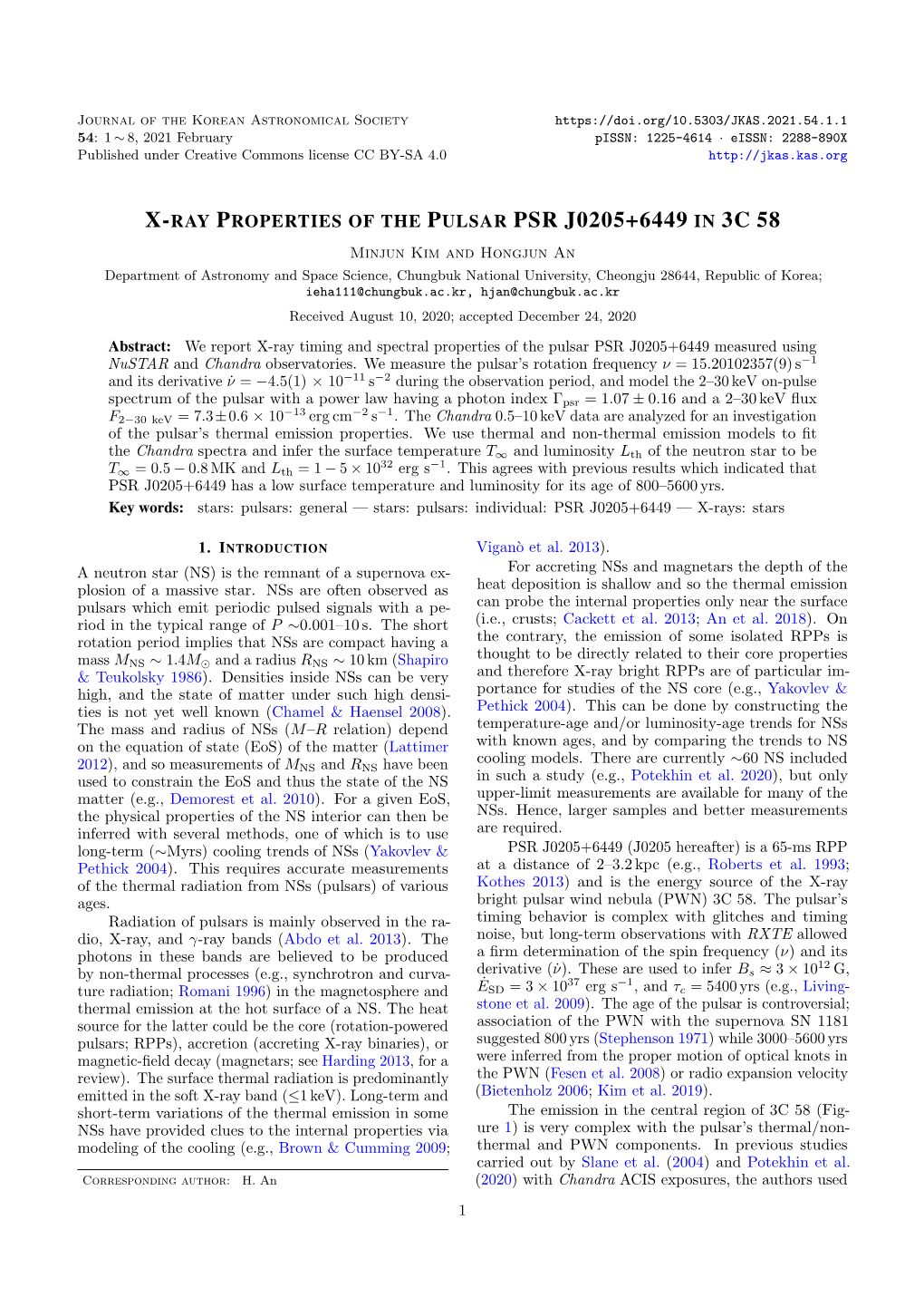 X-Ray Properties of the Pulsar Psr J0205+6449 in 3C 58