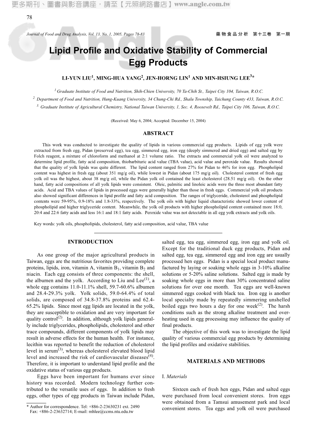 Lipid Profile and Oxidative Stability of Commercial Egg Products