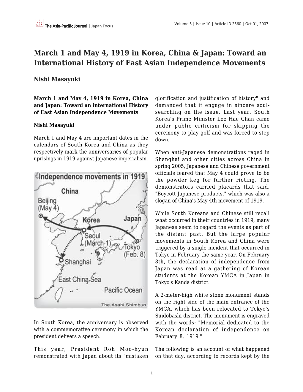 March 1 and May 4, 1919 in Korea, China & Japan