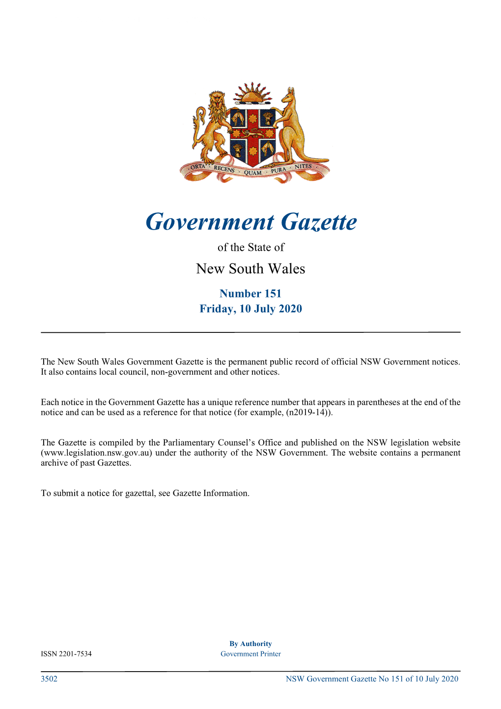 Government Gazette No 151 of Friday 10 July 2020