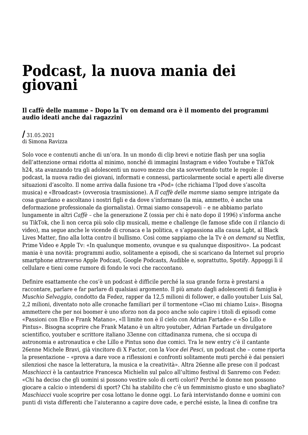 Settimanale Di Migros Ticino Podcast, La Nuova Mania Dei