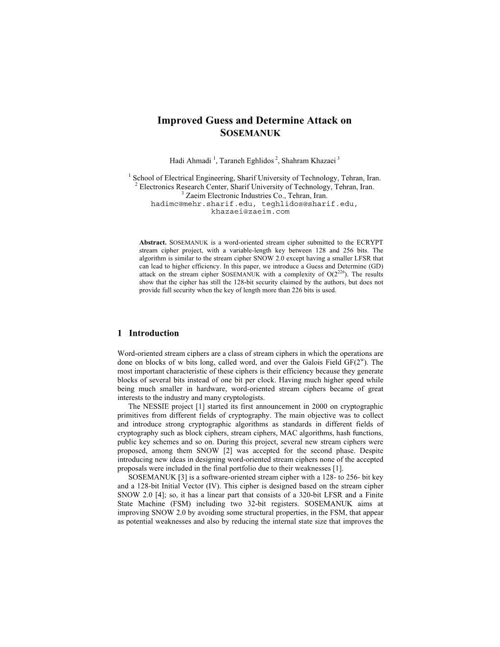 Improved Guess and Determine Attack on SOSEMANUK