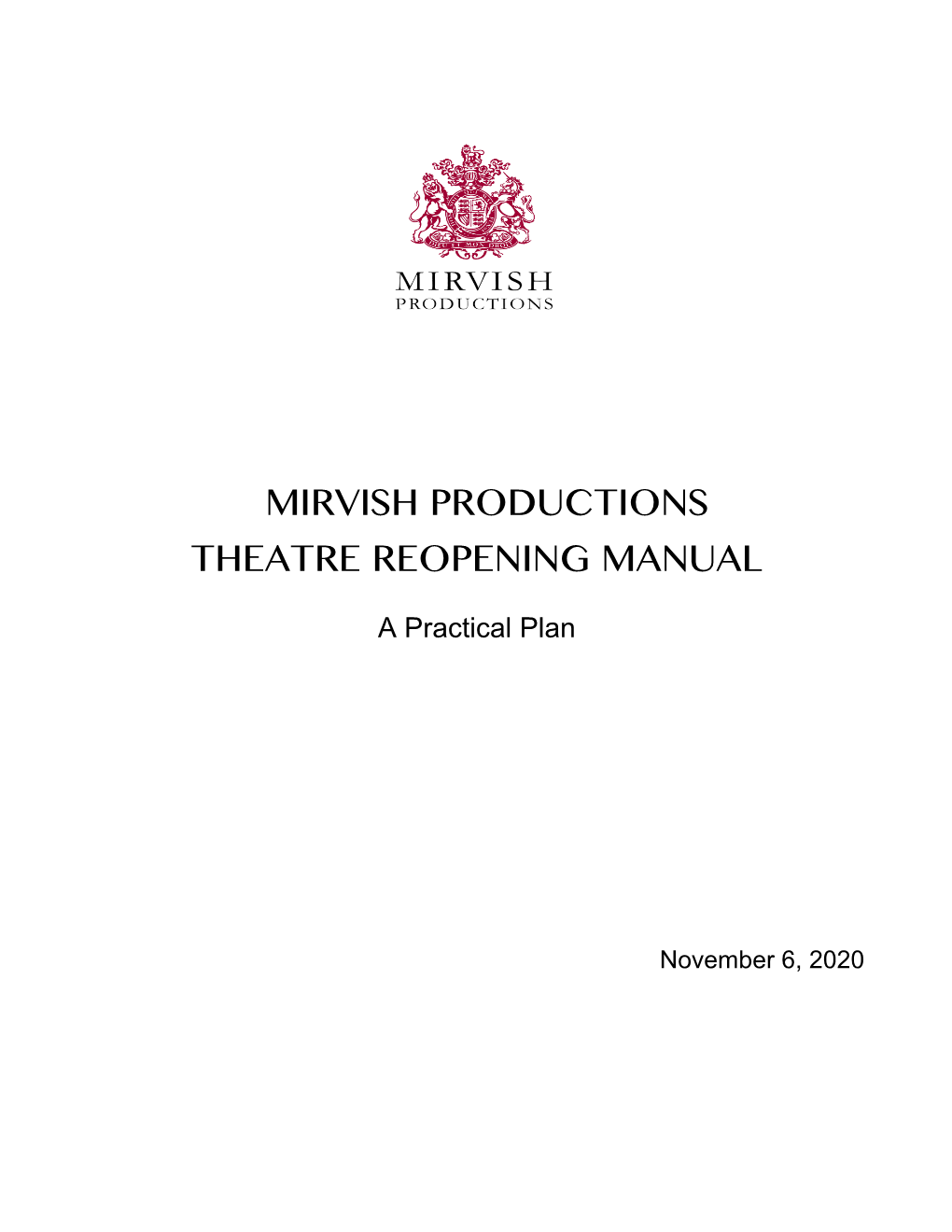 Mirvish Productions Theatre Reopening Manual