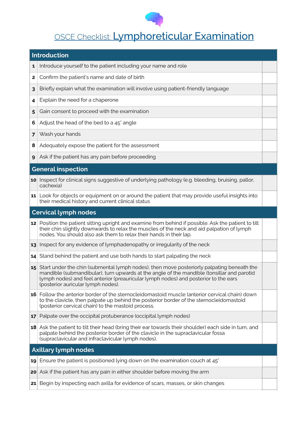 OSCE Checklist: Lymphoreticular Examination