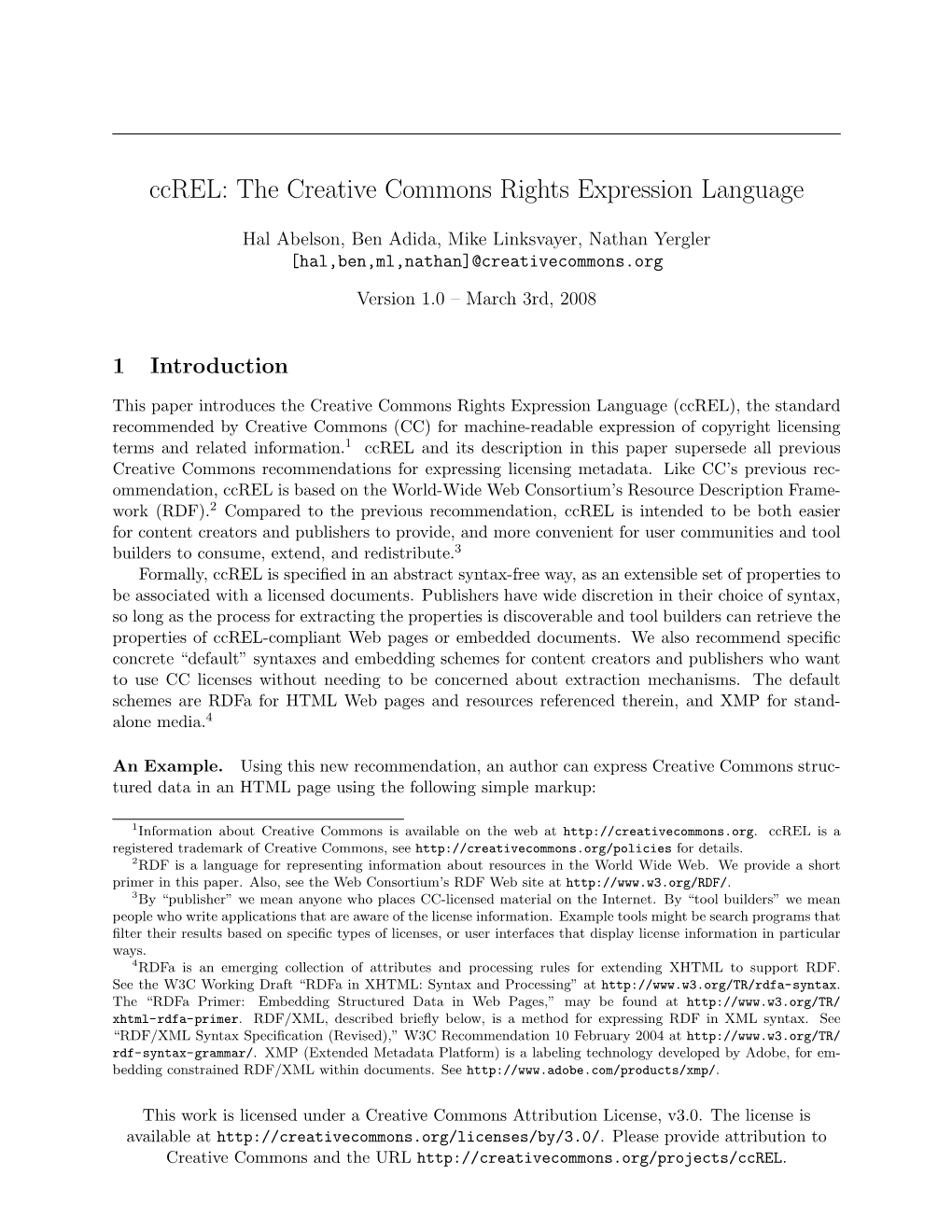 Ccrel: the Creative Commons Rights Expression Language