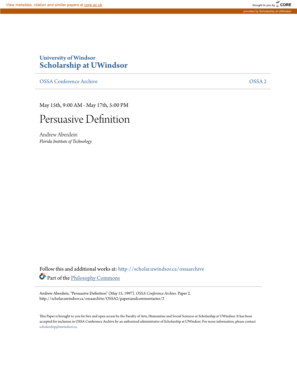 Persuasive Definition Andrew Aberdein Florida Institute of Technology