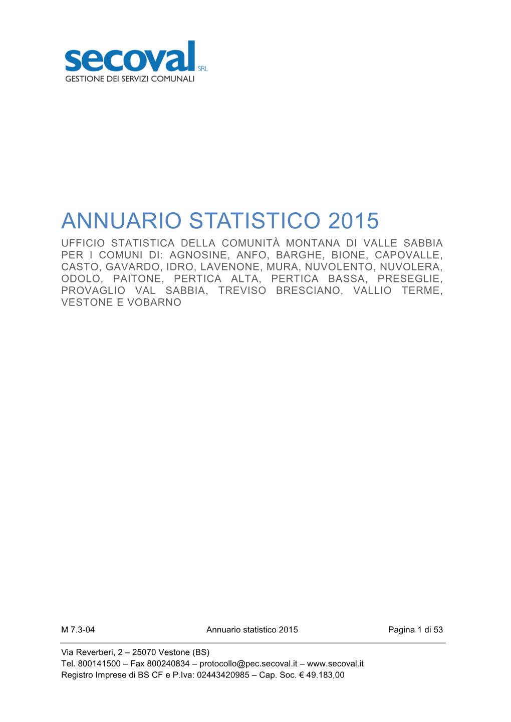 Annuario Statistico Valle Sabbia 2015