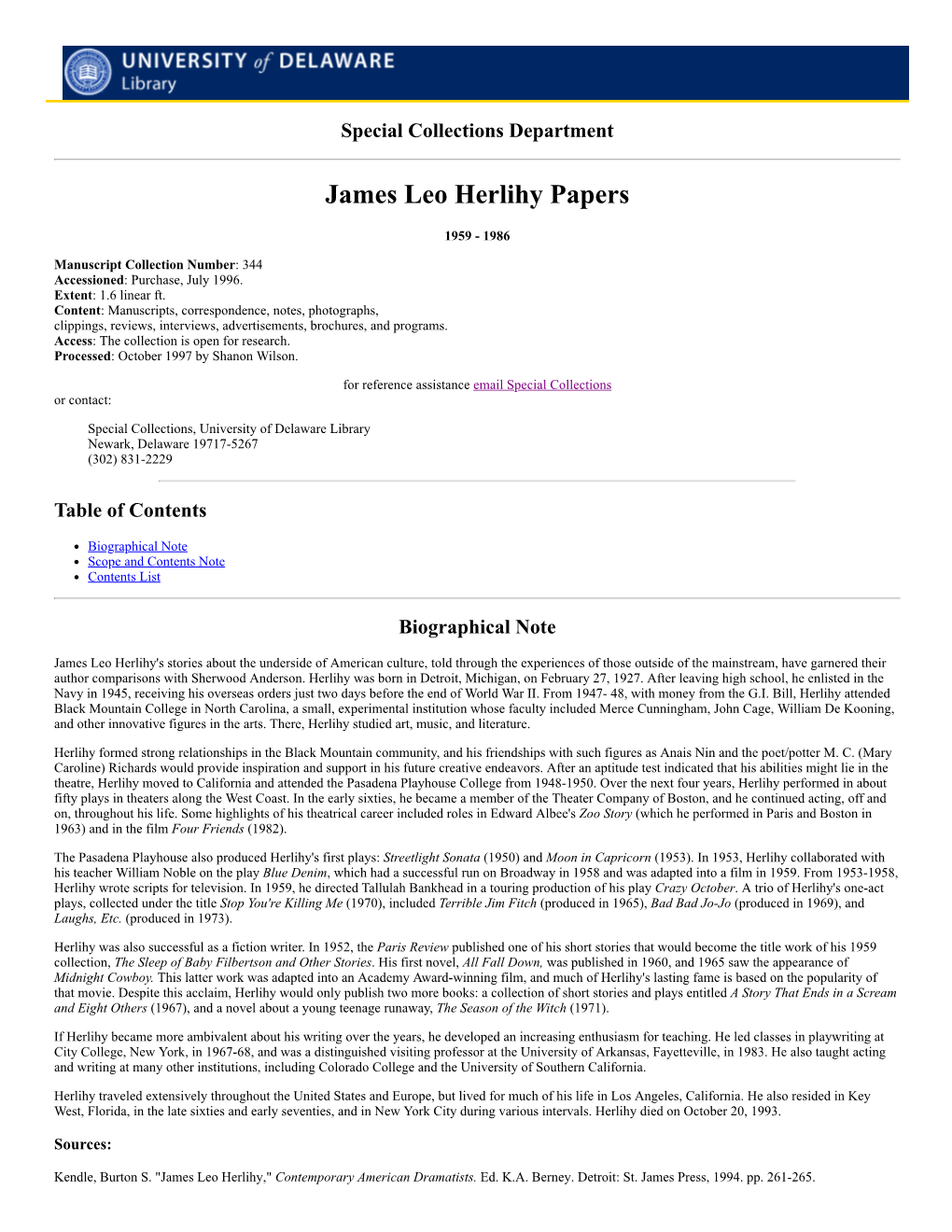 James Leo Herlihy Papers