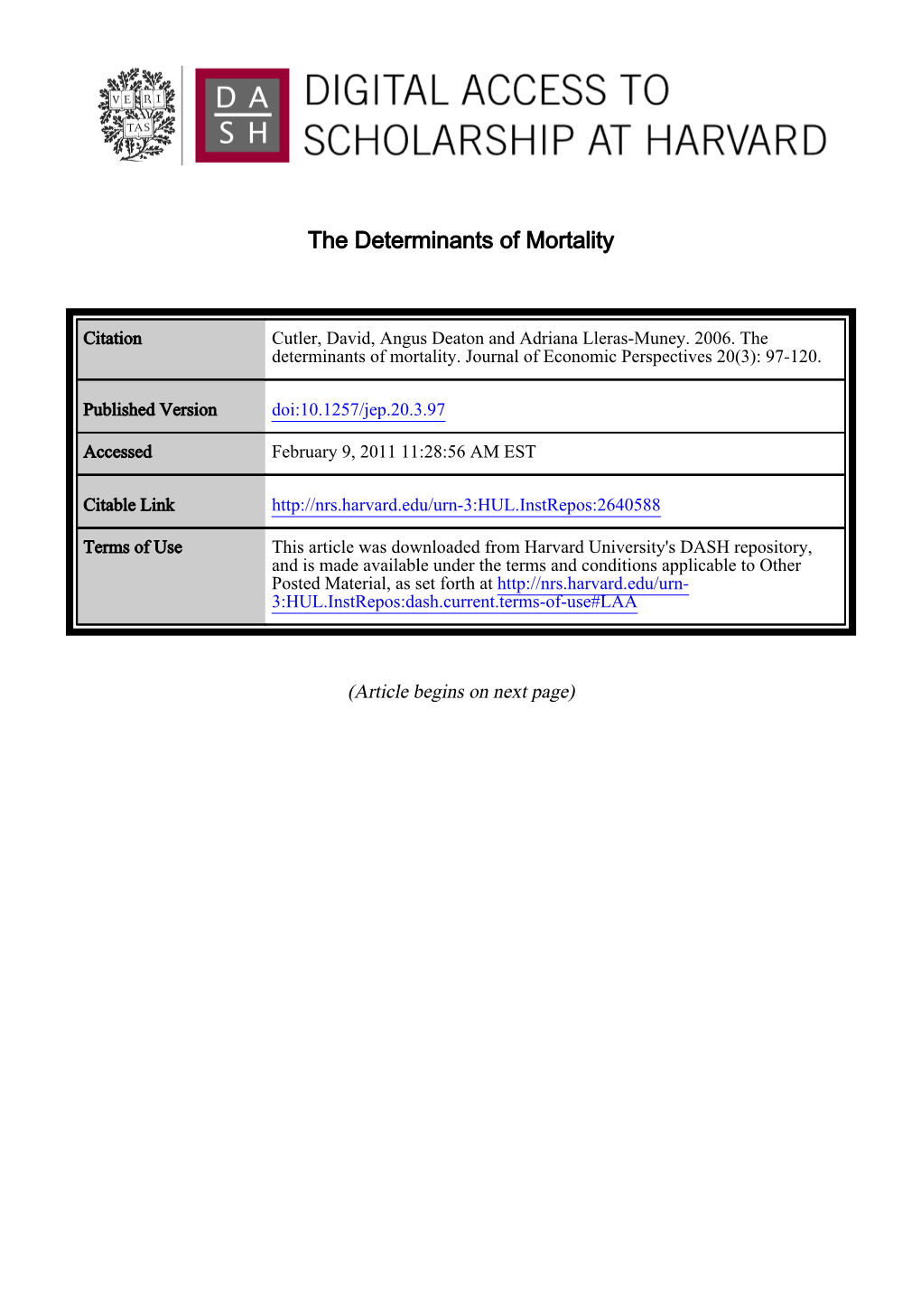 The Determinants of Mortality