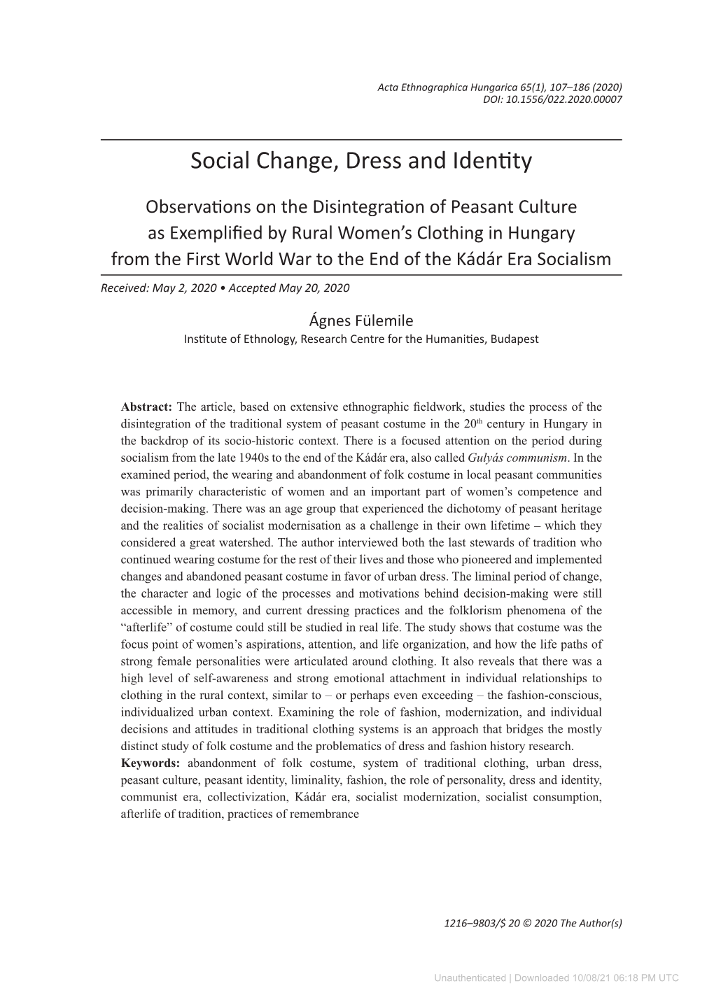 Social Change, Dress and Identity