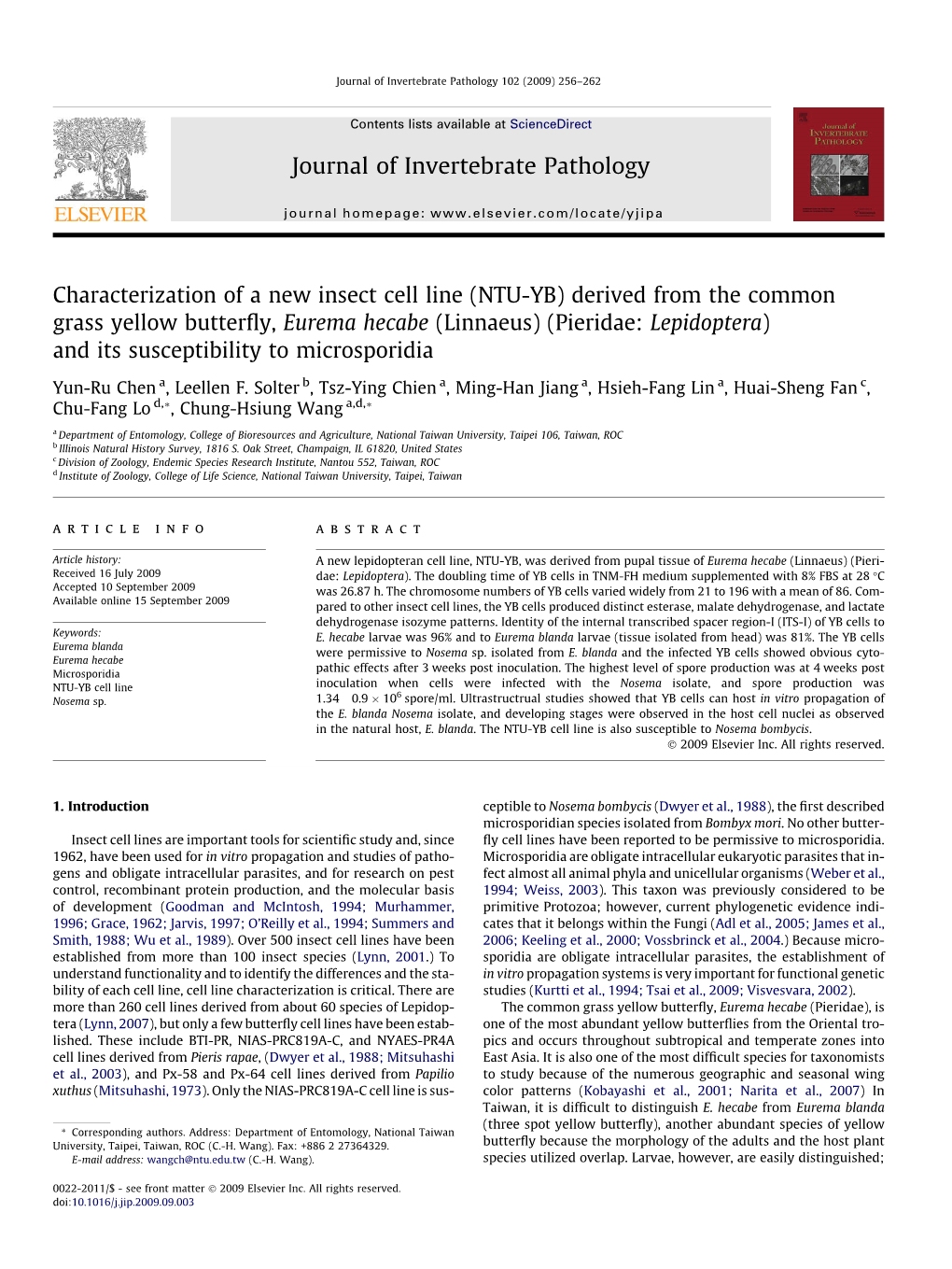 Characterization of a New Insect Cell Line (NTU-YB)