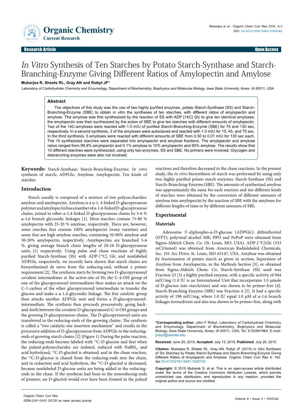 In Vitro Synthesis of Ten Starches by Potato Starch-Synthase and Starch