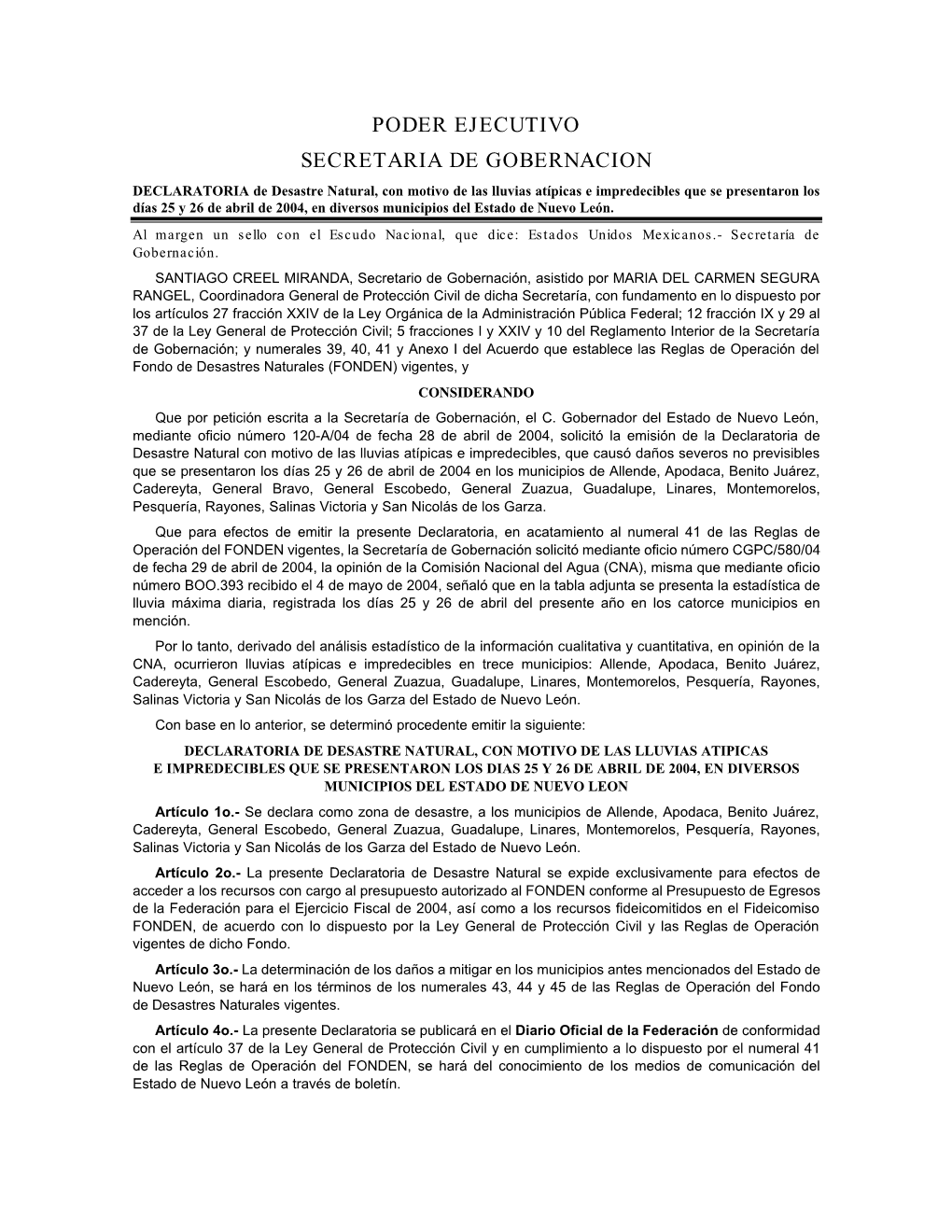 Poder Ejecutivo Secretaria De Gobernacion