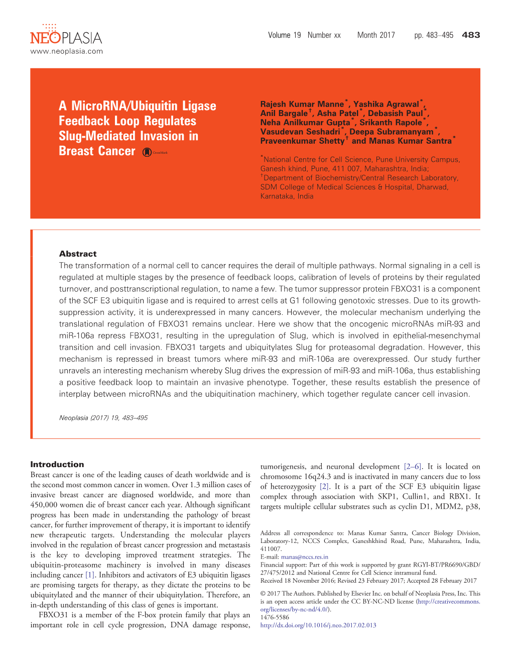 A Microrna/Ubiquitin Ligase Feedback Loop Regulates Slug