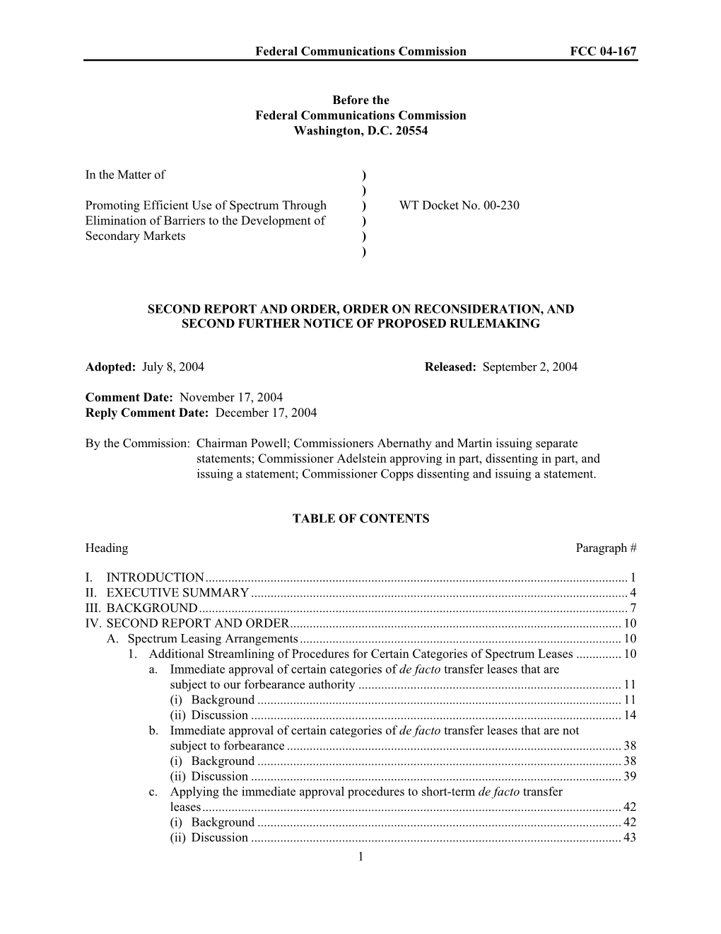 Federal Communications Commission FCC 04-167 1 Before the Federal