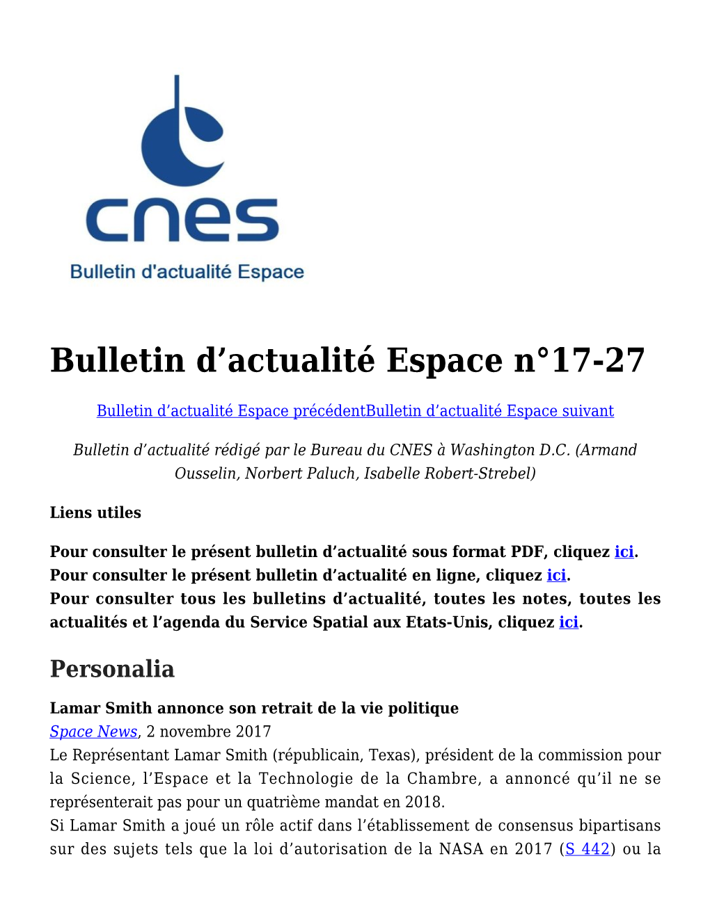 Bulletin D'actualité Espace N°17-27