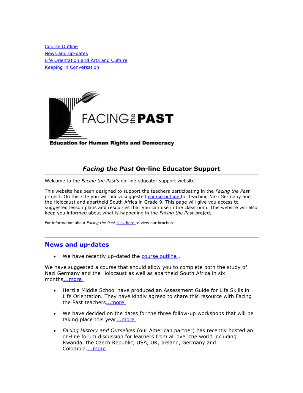 Facing the Past On-Line Educator Support