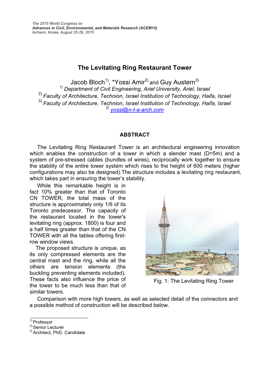 The Levitating Ring Restaurant Tower Jaacov Bloch, Yossi Amir*, Guy Austern