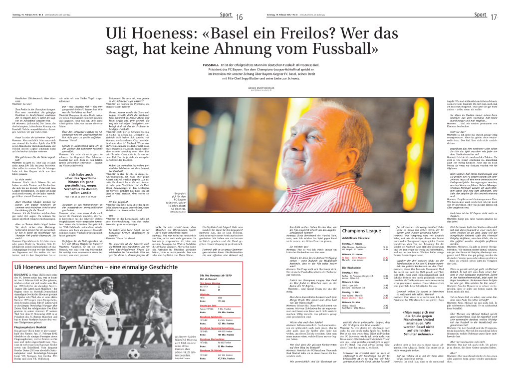 Uli Hoeness: «Basel Ein Freilos? Wer Das Sagt, Hat Keine Ahnung Vom Fussball»