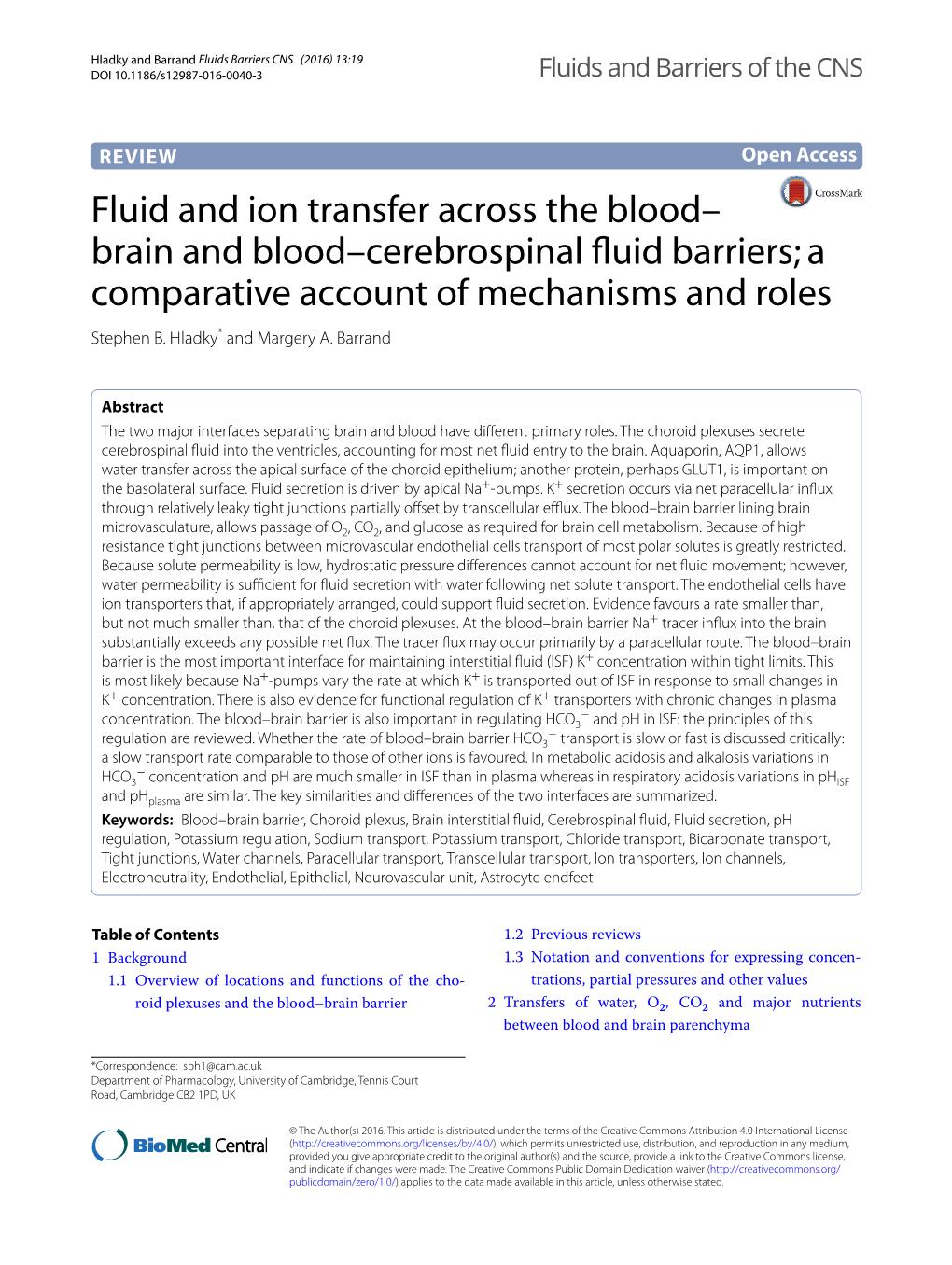 Fluid and Ion Transfer Across the Blood–Brain and Blood–Cerebrospinal