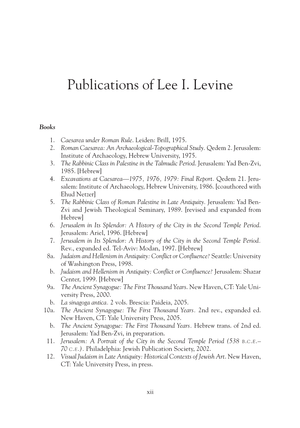 Publications of Lee I. Levine