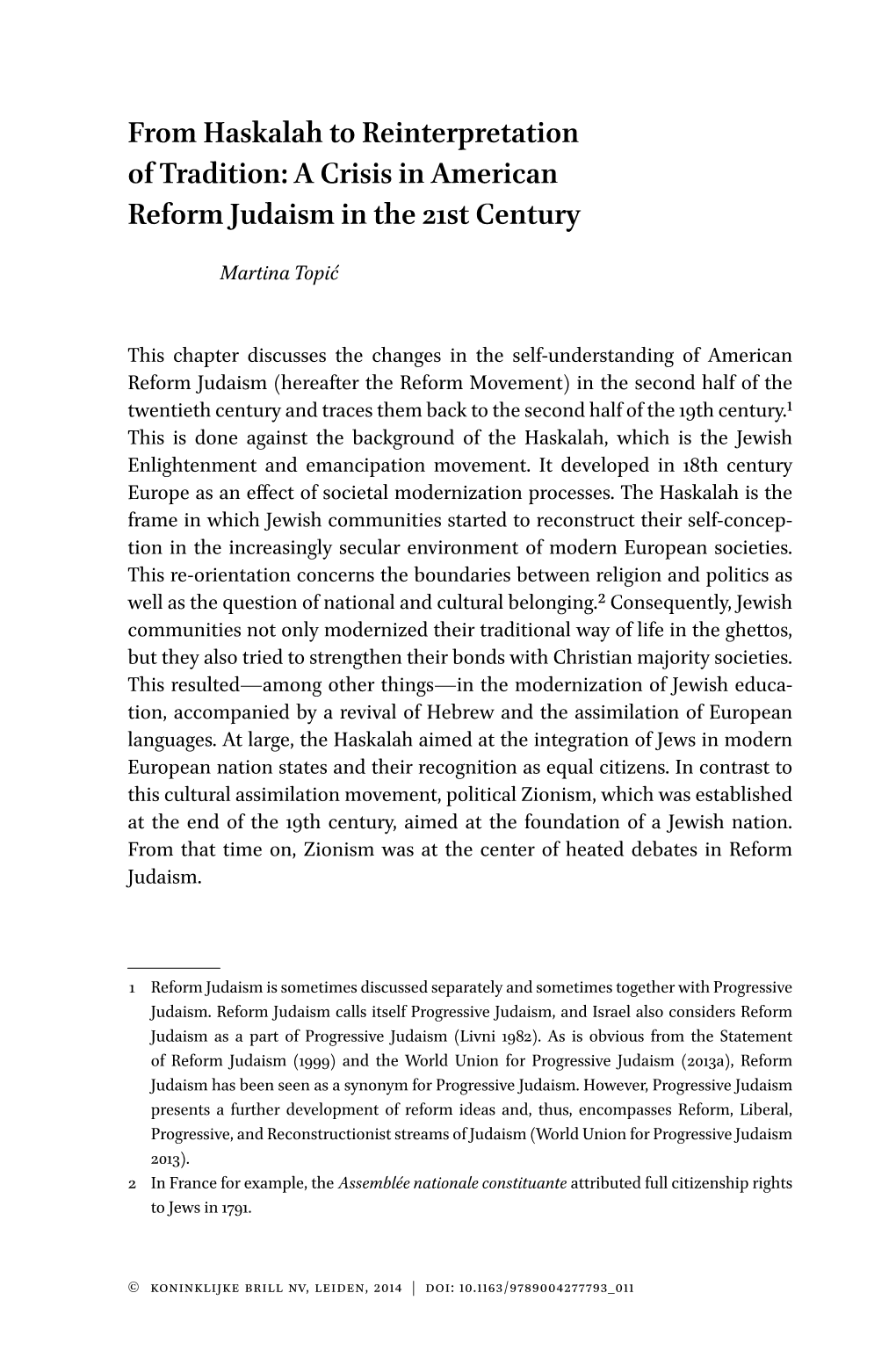 A Crisis in American Reform Judaism in the 21St Century