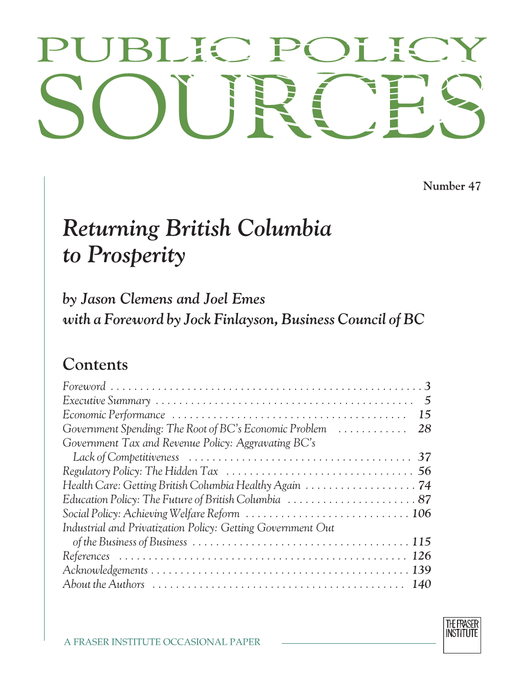 Returning British Columbia to Prosperity