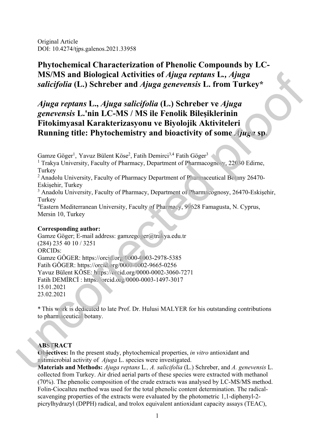 Phytochemical Characterization of Phenolic Compounds by LC- MS