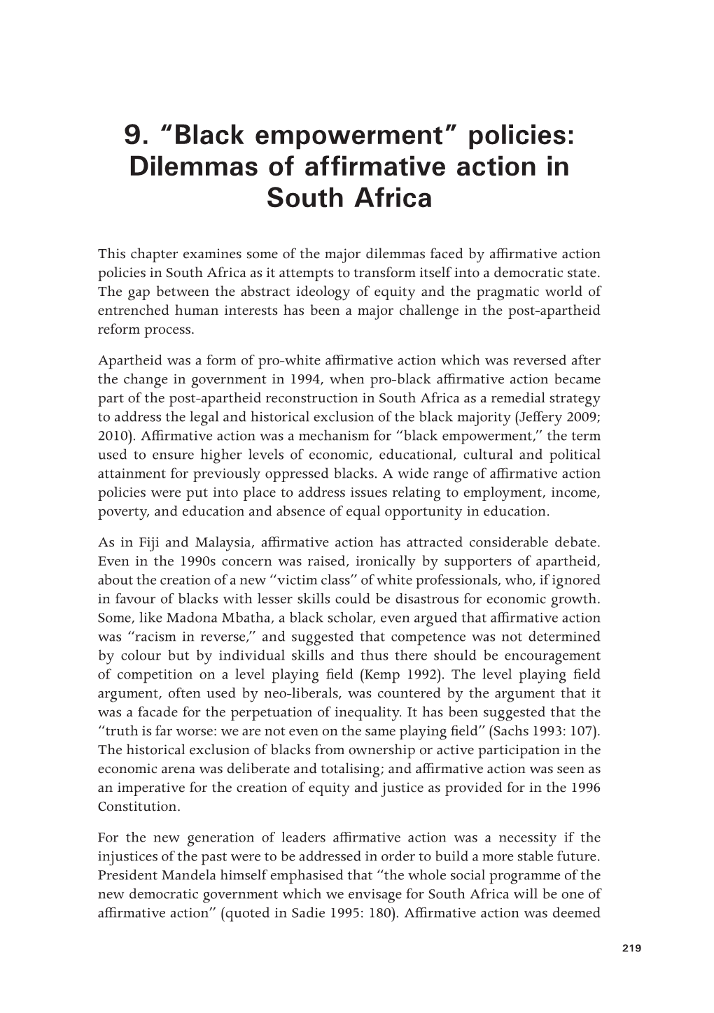 9. “Black Empowerment” Policies: Dilemmas of Affirmative Action in South Africa