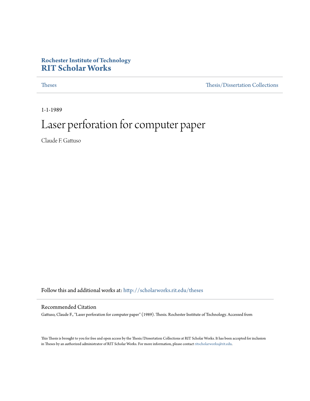 Laser Perforation for Computer Paper Claude F