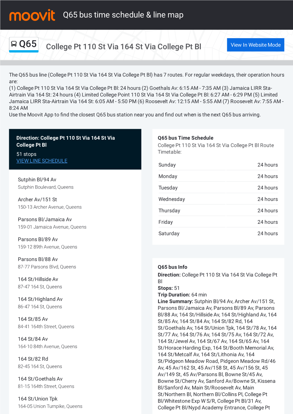 Q65 Bus Time Schedule & Line Route