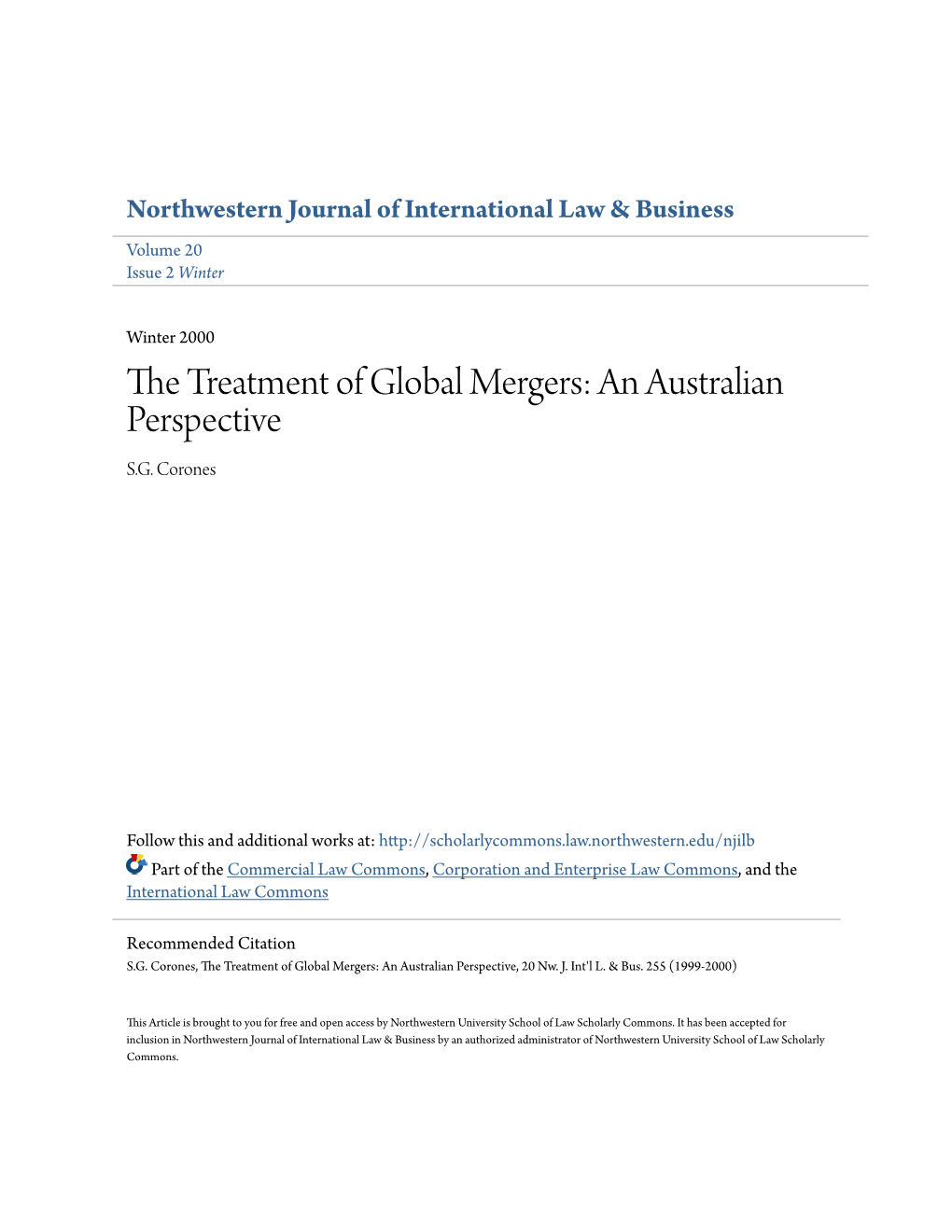 The Treatment of Global Mergers: an Australian Perspective