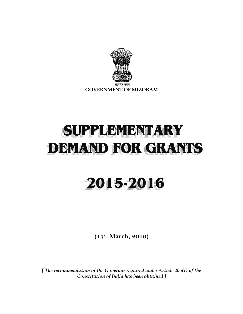 Supplementary Demands 2015-16