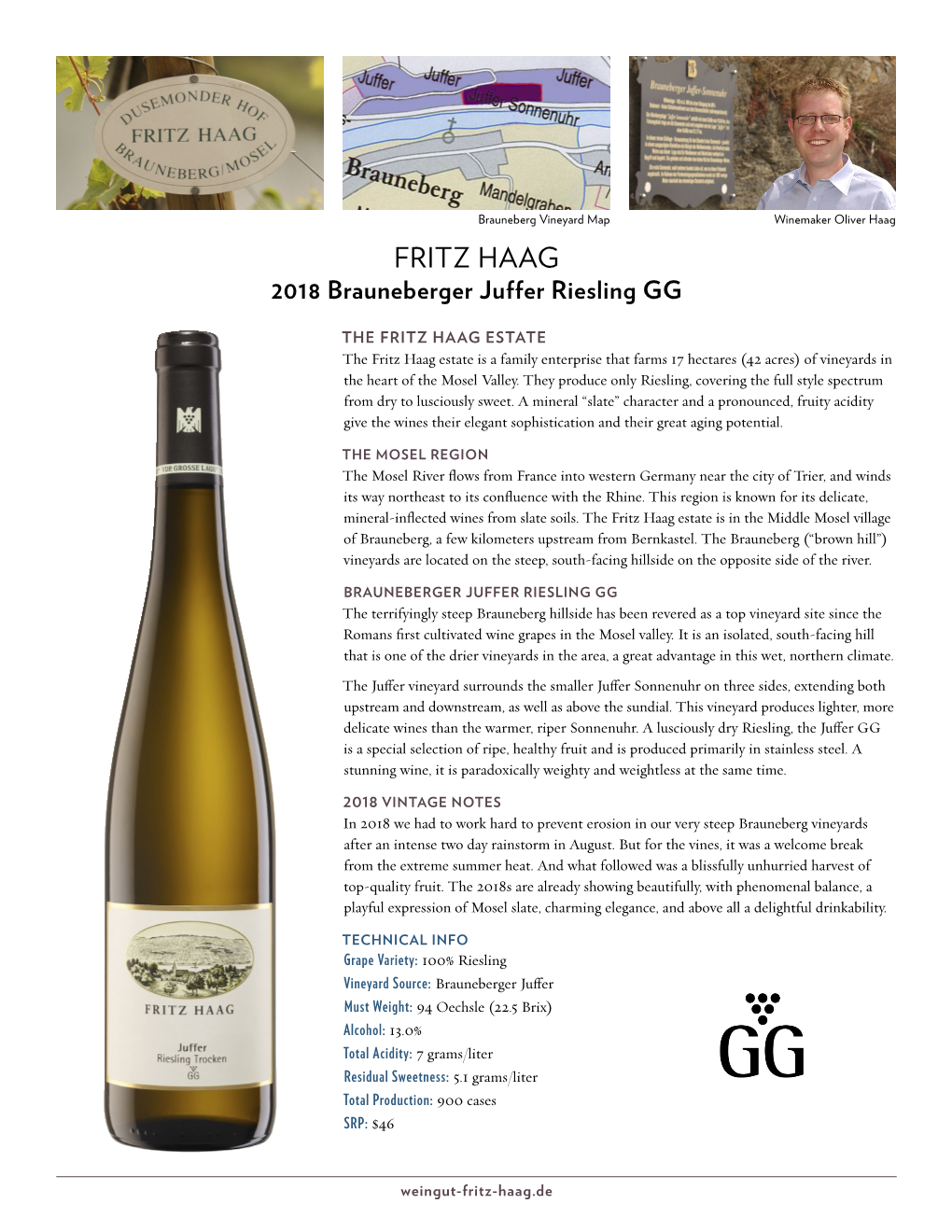 FRITZ HAAG 2018 Brauneberger Juffer Riesling GG