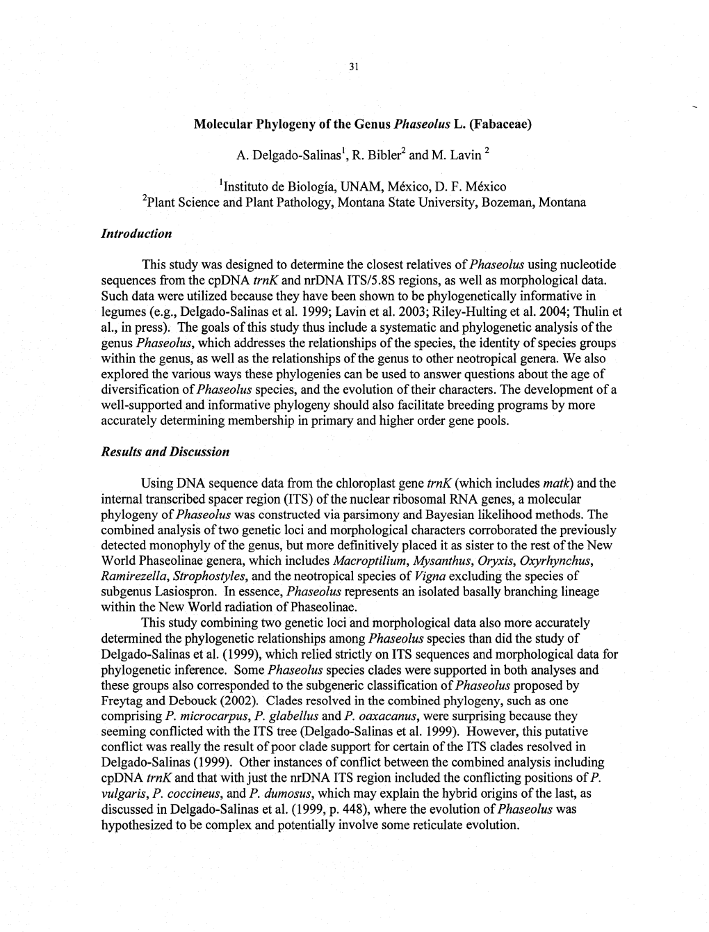 Molecular Phylogeny of the Genus Phaseolus L. (Fabaceae)