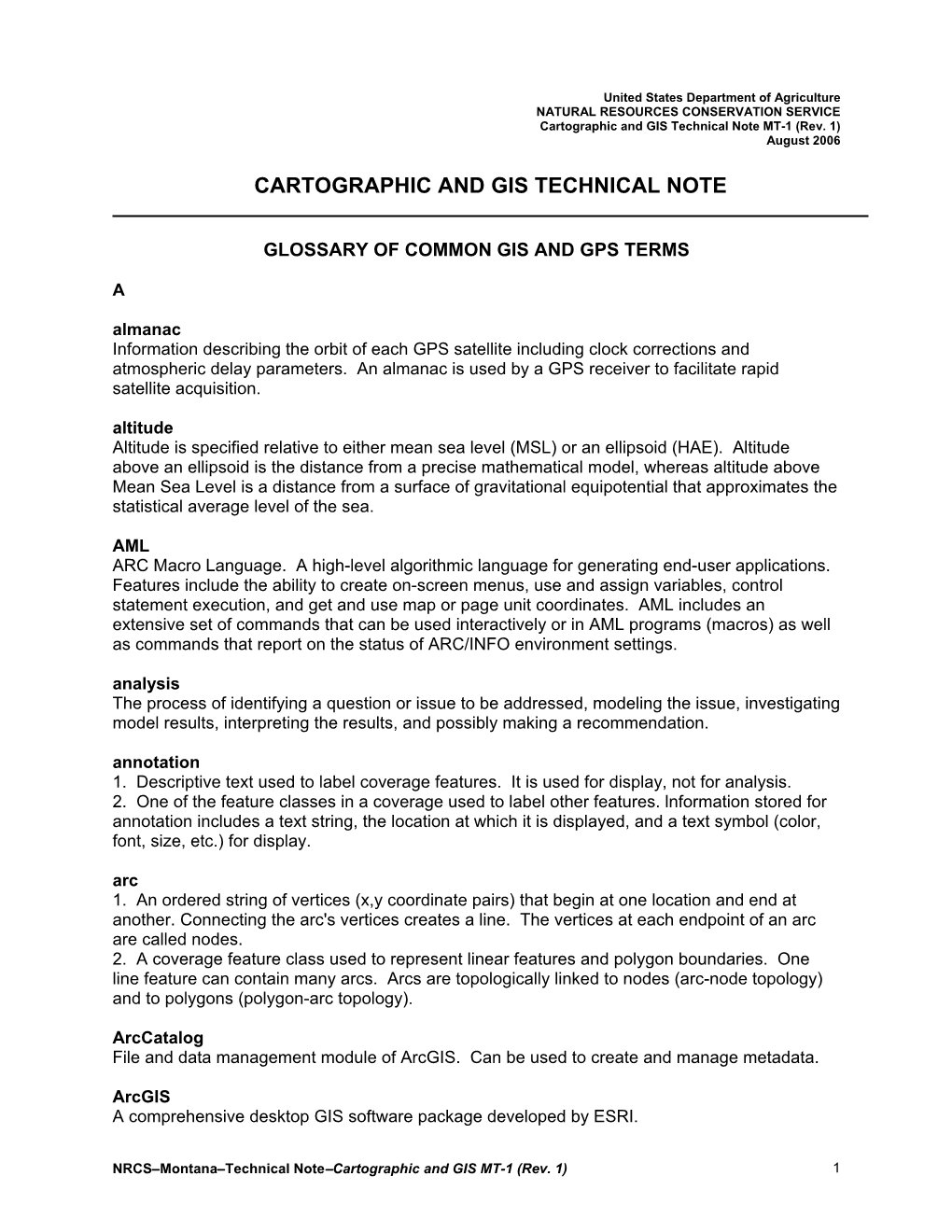 Glossary of Common Gis and Gps Terms